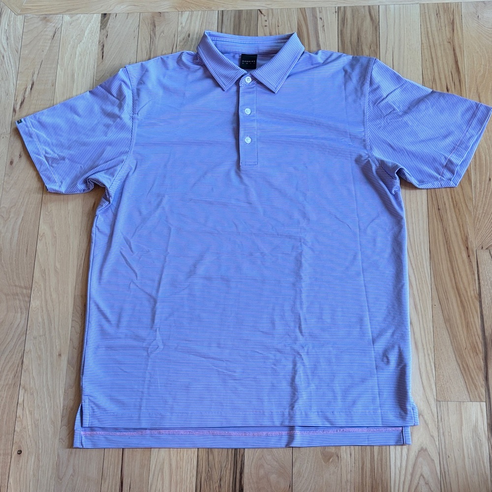Dunning Golf Light Blue and Pink Striped  Polo Shirt for Men